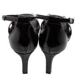 مملوكة مسبقًا Hermes Black Patent Leather Premiere Ankle-Strap Sandals Size 36.5