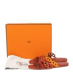 Pre Owned Hermes Tri Color Leather Chaine D'ancre Flat Slides Size 36