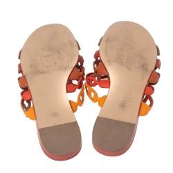 Pre Owned Hermes Tri Color Leather Chaine D'ancre Flat Slides Size 36