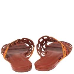 Pre Owned Hermes Tri Color Leather Chaine D'ancre Flat Slides Size 36