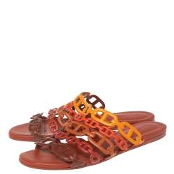 Pre Owned Hermes Tri Color Leather Chaine D'ancre Flat Slides Size 36