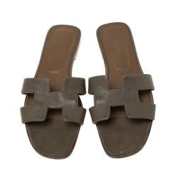 Hermes Olive Green Leather Oran Flat Sandals 40