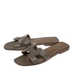 Hermes Olive Green Leather Oran Flat Sandals 40