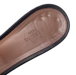 Hermes Black Leather Oasis Slide Sandals Size 40