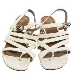 Hermes White Patent Leather Marine Strappy Flat Sandals Size 37