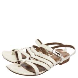 Hermes White Patent Leather Marine Strappy Flat Sandals Size 37