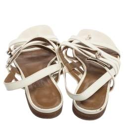 Hermes White Patent Leather Marine Strappy Flat Sandals Size 37