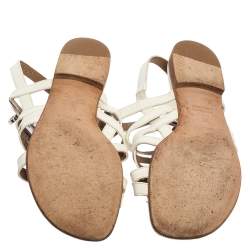 Hermes White Patent Leather Marine Strappy Flat Sandals Size 37