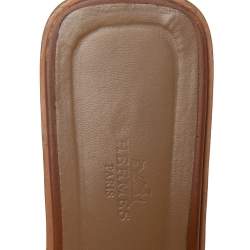 Pre Owned Hermes Brown Leather Oran Flat Slides Size 41.5