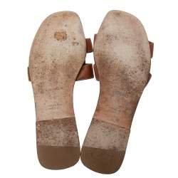 Pre Owned Hermes Brown Leather Oran Flat Slides Size 41.5
