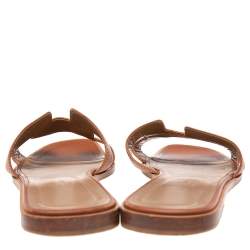 Pre Owned Hermes Brown Leather Oran Flat Slides Size 41.5