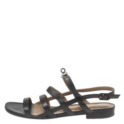Pre Owned Hermes Black Leather Marine Strappy Flat Sandals Size 41