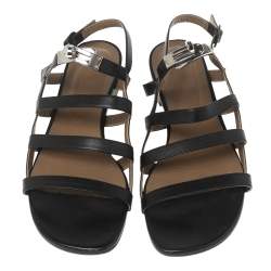 Pre Owned Hermes Black Leather Marine Strappy Flat Sandals Size 41