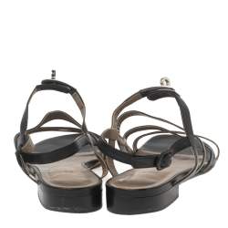 Pre Owned Hermes Black Leather Marine Strappy Flat Sandals Size 41