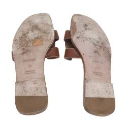 Hermes Brown Leather Oran Flat Sandals Size 38