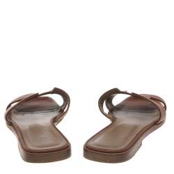 Hermes Brown Leather Oran Flat Sandals Size 38