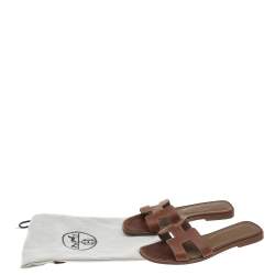 Hermes Brown Leather Oran Flat Sandals Size 38