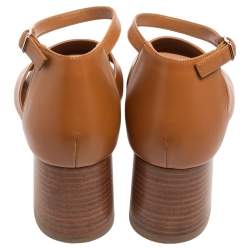 Pre Owned Hermes Tan Leather Viaggio Ankle-Strap Sandals Size 38