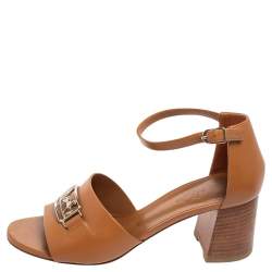 Pre Owned Hermes Tan Leather Viaggio Ankle-Strap Sandals Size 38