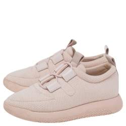 Hermes Light Pink Mesh and Leather Team Sneakers Size 36