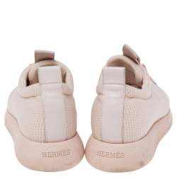 Hermes Light Pink Mesh and Leather Team Sneakers Size 36
