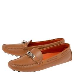 Hermès Brown Leather Irving Slip On Loafers Size 38 