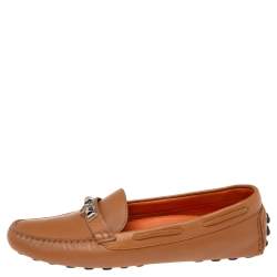 Hermès Brown Leather Irving Slip On Loafers Size 38 