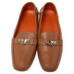 Hermès Brown Leather Irving Slip On Loafers Size 38 