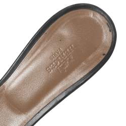 Pre Owned Hermes Black Leather Oasis Block Heel Slide Sandals Size 41