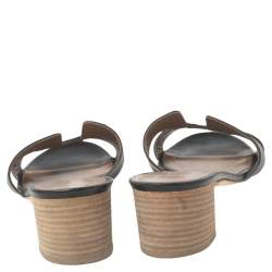 Pre Owned Hermes Black Leather Oasis Block Heel Slide Sandals Size 41