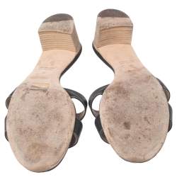 Pre Owned Hermes Black Leather Oasis Block Heel Slide Sandals Size 41