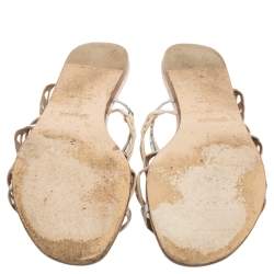 Hermes Beige/Silver Suede And Leather D'ancre Chaine Flat Sandals Size 41