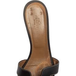 Pre Owned Hermes Black Leather Oasis Slide Sandals Size 38