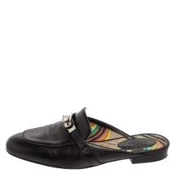 Pre Owned Hermes Black Leather Palladium Plated Oz Mule Sandals Size 38