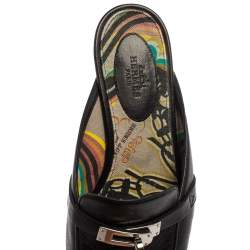 Pre Owned Hermes Black Leather Palladium Plated Oz Mule Sandals Size 38