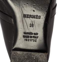 Pre Owned Hermes Black Leather Palladium Plated Oz Mule Sandals Size 38