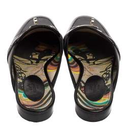 Pre Owned Hermes Black Leather Palladium Plated Oz Mule Sandals Size 38