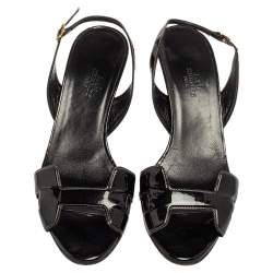 Pre Owned Hermes Black Patent Leather Night Sandals Size 38