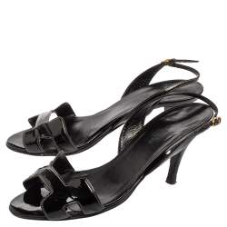 Pre Owned Hermes Black Patent Leather Night Sandals Size 38