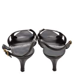 Pre Owned Hermes Black Patent Leather Night Sandals Size 38