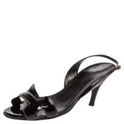 Pre Owned Hermes Black Patent Leather Night Sandals Size 38
