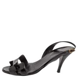 Pre Owned Hermes Black Patent Leather Night Sandals Size 38