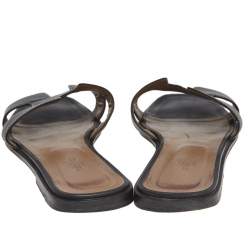 Hermes Black Leather Oran  Sandals Size 41