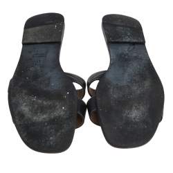 Hermes Black Leather Oran  Sandals Size 41