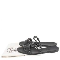 Hermes Black Rubber Chaine d'Ancre Rivage Slide Sandals Size 40