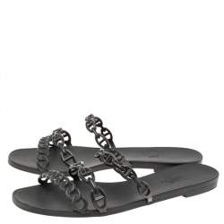 Hermes Black Rubber Chaine d'Ancre Rivage Slide Sandals Size 40