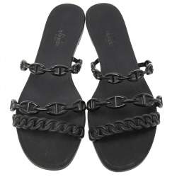 Hermes Black Rubber Chaine d'Ancre Rivage Slide Sandals Size 40