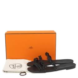 Pre Owned Hermes Black Rubber Chaine d'Ancre Rivage Slide Sandals Size 39