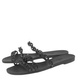 Pre Owned Hermes Black Rubber Chaine d'Ancre Rivage Slide Sandals Size 39