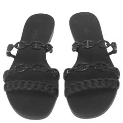 Pre Owned Hermes Black Rubber Chaine d'Ancre Rivage Slide Sandals Size 39